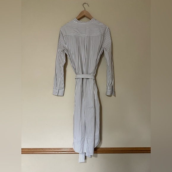 Banana Republic Organic Cotton Poplin Stripe Tie-Waist Midi Shirtdress White Tan - Picture 10 of 11